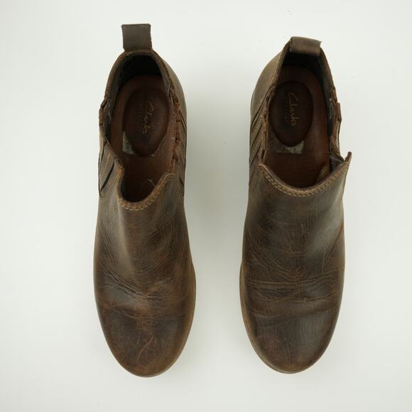 Clarks Women's Wilrose Jade Boot Size 7M Low Heel Chelsea Shootie Brown Leather - Picture 5 of 10